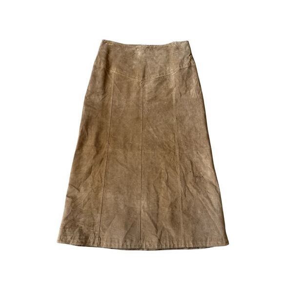 Country Shop Dresses & Skirts - Vintage COUNTRY SHOP Genuine Leather Suede Beige Tan Maxi Skirt Women's Size 10